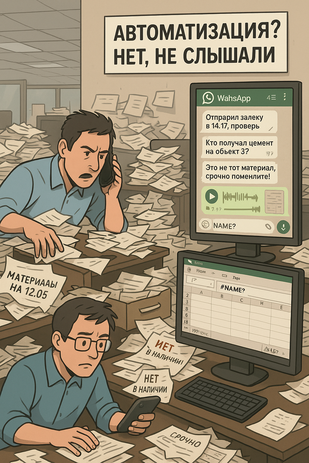 Хаос бумажных заявок и чатов WhatsApp